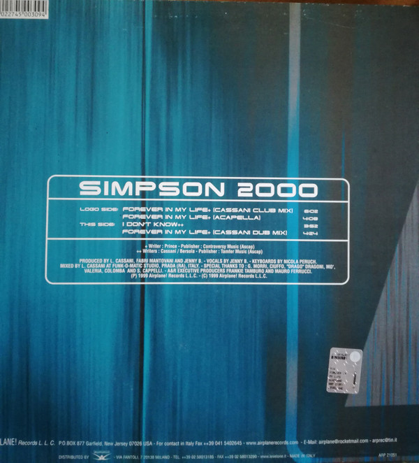 Simpson 2000 - Forever In My Life | Airplane! Records (ARP 21051) - 2