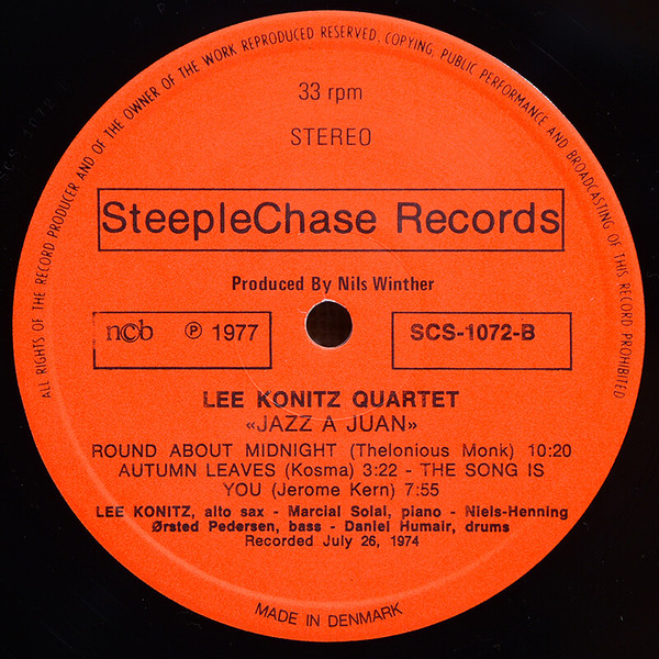 The Lee Konitz Quartet - Jazz À Juan | SteepleChase (SCS-1072) - 4