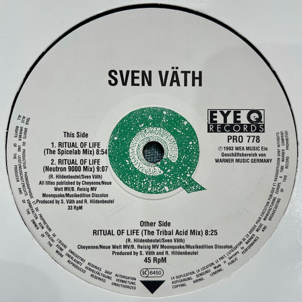 Sven Väth - Ritual Of Life | Eye Q Records (PRO 778) - main