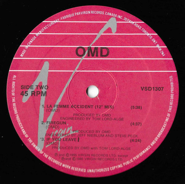 Orchestral Manoeuvres In The Dark - If You Leave · La Femme Accident · 12" Mixes | Virgin (VSD 1307) - 4