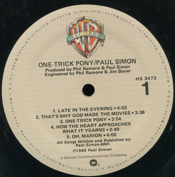 Paul Simon - One-Trick Pony | Warner Bros. Records (HS 3472)