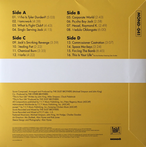 The Dust Brothers - Fight Club (Original Motion Picture Score) | Mondo (MOND-041) - 2