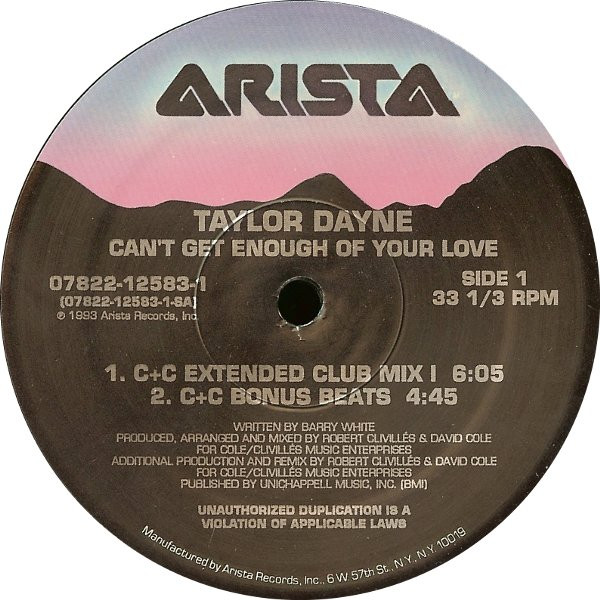 Taylor Dayne - Can't Get Enough Of Your Love | Arista (07822-12583-1) - 3 Taylor Dayne - Can't Get Enough Of Your Love | Arista (07822-12583-1) - 3