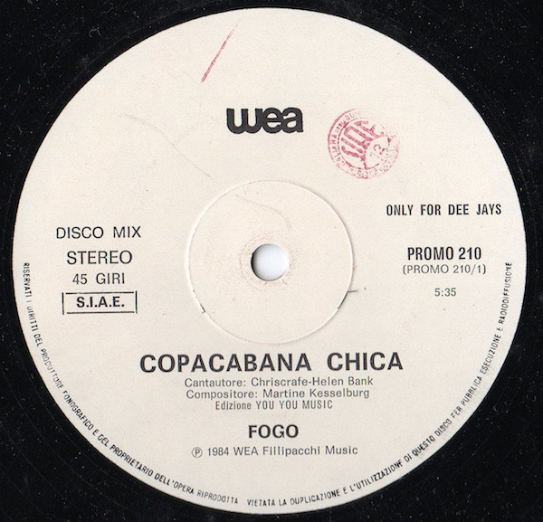 Fogo / Matt Bianco - Copacabana Chica / Half A Minute | WEA (PROMO 210) Fogo / Matt Bianco - Copacabana Chica / Half A Minute | WEA (PROMO 210)