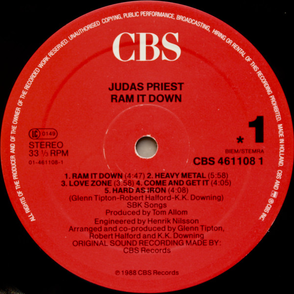 Judas Priest - Ram It Down | CBS (CBS 461108 1) - 4 Judas Priest - Ram It Down | CBS (CBS 461108 1) - 4