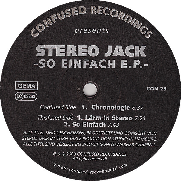 Stereo Jack - So Einfach E.P. | Confused Recordings (CON 25)