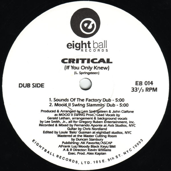 Wall Of Sound Featuring Gerald Latham - Critical (If You Only Knew) | Eightball Records (EB 014) - 4