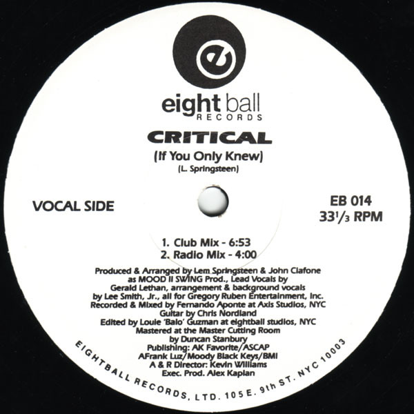 Wall Of Sound Featuring Gerald Latham - Critical (If You Only Knew) | Eightball Records (EB 014) - 3