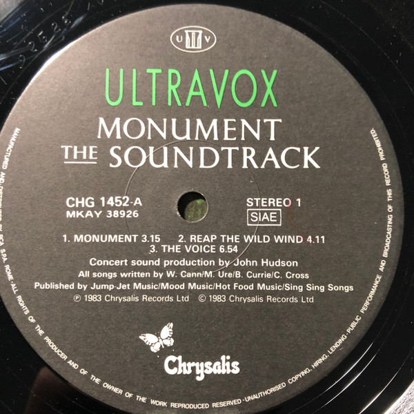 Ultravox - Monument The Soundtrack | Chrysalis (CHG 1452) - 3