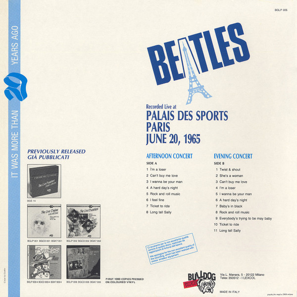 The Beatles - Palais Des Sports, Paris, June 20, 1965 | Bulldog Records (BGLP 005) - 2