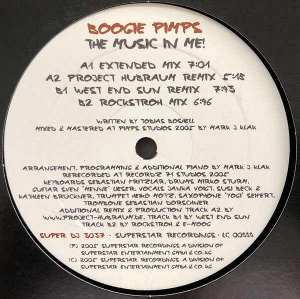The Boogie Pimps - The Music In Me! | Superstar Recordings (SUPER DJ 3037) - 3