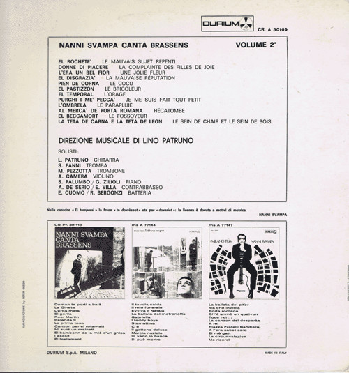 Nanni Svampa - Nanni Svampa Canta Brassens - Volume Secondo | Durium (CR. A 30169) - 2