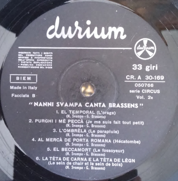 Nanni Svampa - Nanni Svampa Canta Brassens - Volume Secondo | Durium (CR. A 30169) - 4