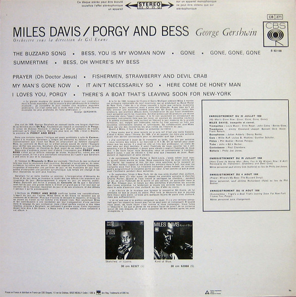 Miles Davis - Porgy And Bess | CBS (S 62 108) - 2