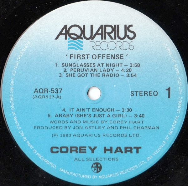Corey Hart - First Offense | Aquarius Records (AQR537) - 2 Corey Hart - First Offense | Aquarius Records (AQR537) - 2