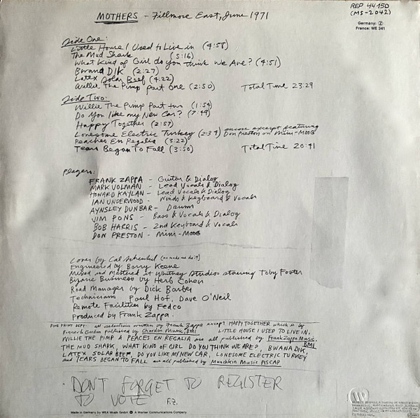 The Mothers - Fillmore East - June 1971 | Reprise Records (REP 44150) - 2