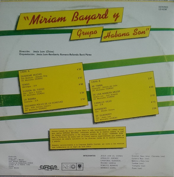 Miriam Bayard Y Grupo Habana Son - Miriam Bayard Y Habana Son | Areito (LD-4238) - 2