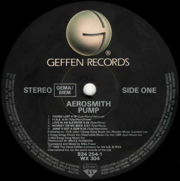 Aerosmith - Pump | Geffen Records (924 254-1) - 3 Aerosmith - Pump | Geffen Records (924 254-1) - 3
