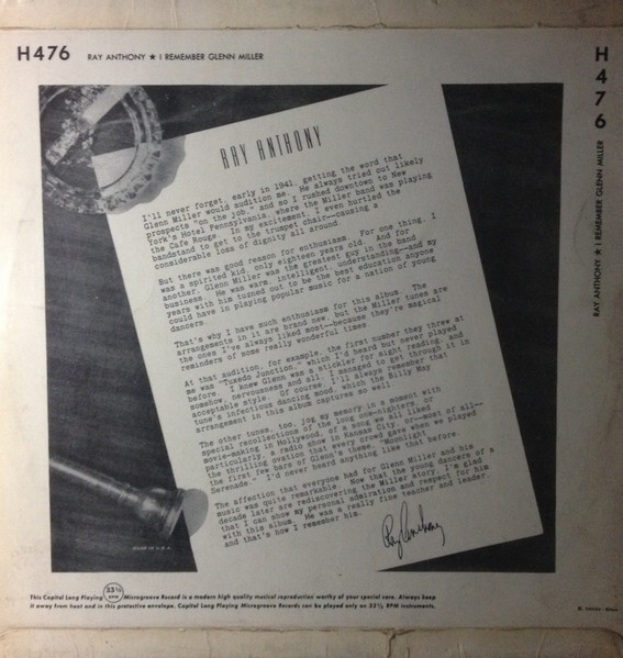 Ray Anthony - I Remember Glenn Miller | Capitol Records (H476) - 2