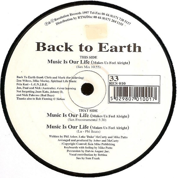 Back To Earth - Music Is Our Life | Resolution Records (RES 010)