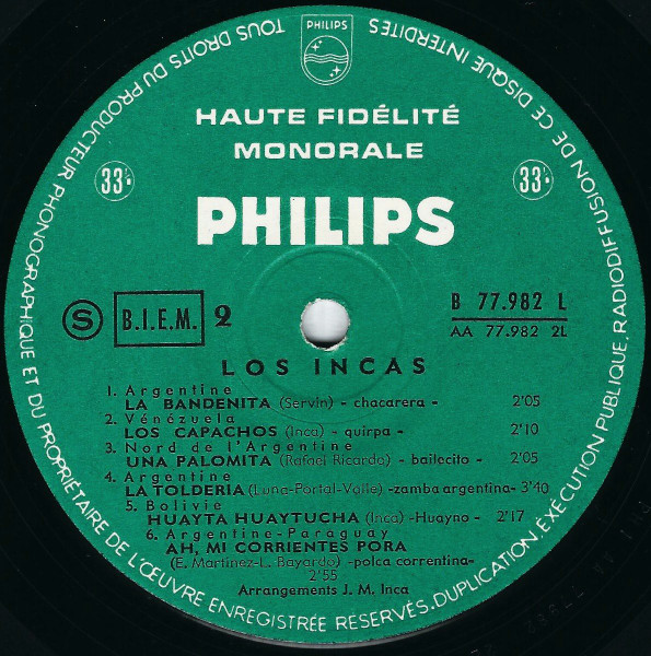 Los Incas - Chants Et Danses D'Amérique Du Sud | Philips (B 77.982 L) - 4