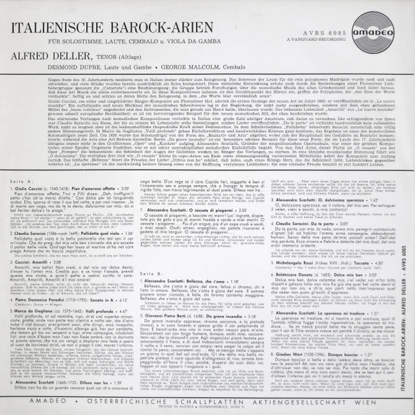 Alfred Deller , Desmond Dupré , George Malcolm - Italienische Barock-Arien | Amadeo (AVRS 6085) - 2