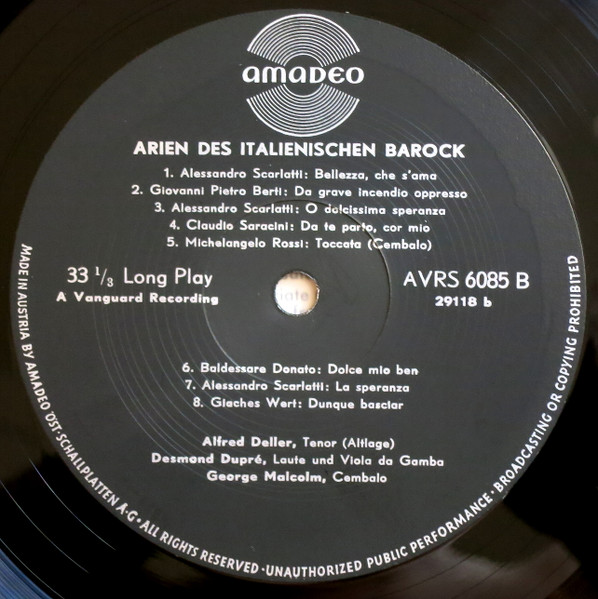 Alfred Deller , Desmond Dupré , George Malcolm - Italienische Barock-Arien | Amadeo (AVRS 6085) - 4