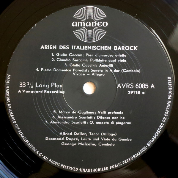 Alfred Deller , Desmond Dupré , George Malcolm - Italienische Barock-Arien | Amadeo (AVRS 6085) - 3