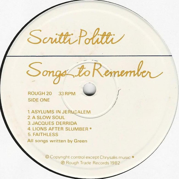 Scritti Politti - Songs To Remember | Rough Trade (ROUGH 20) - 3