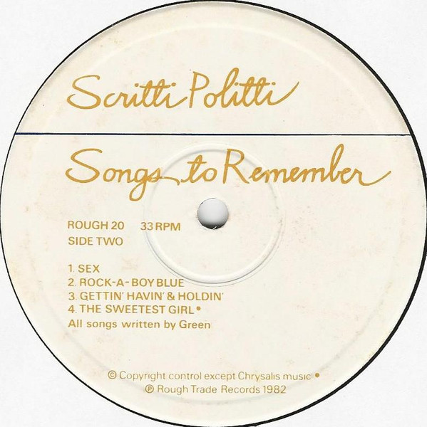 Scritti Politti - Songs To Remember | Rough Trade (ROUGH 20) - 4