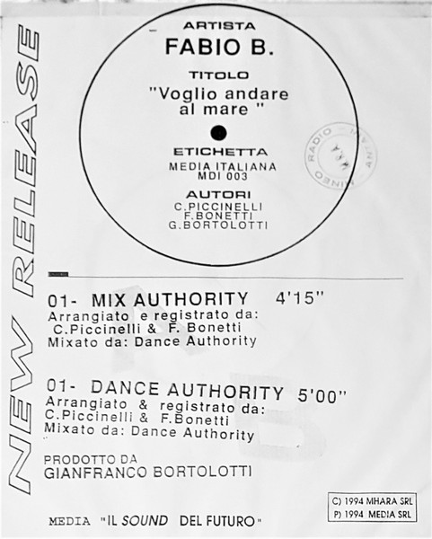 Fabio B. - Voglio Andare Al Mare | Media Italiana (MDI 003) - 2