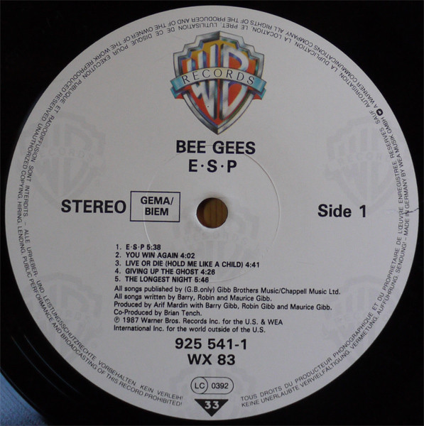 Bee Gees - E·S·P | Warner Bros. Records (WX 83) - 3