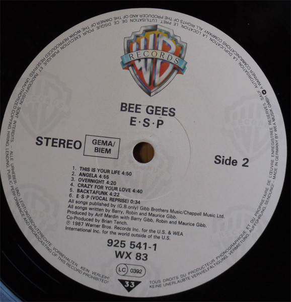 Bee Gees - E·S·P | Warner Bros. Records (WX 83) - 4