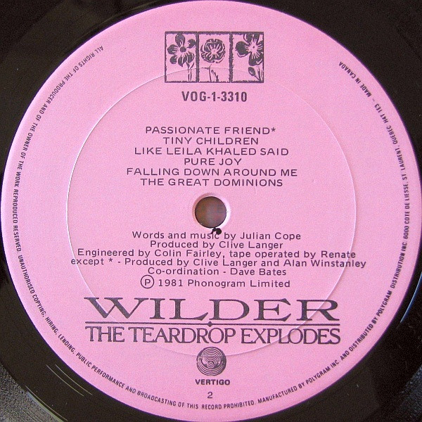 The Teardrop Explodes - Wilder | Vertigo (VOG-1-3310) - 4