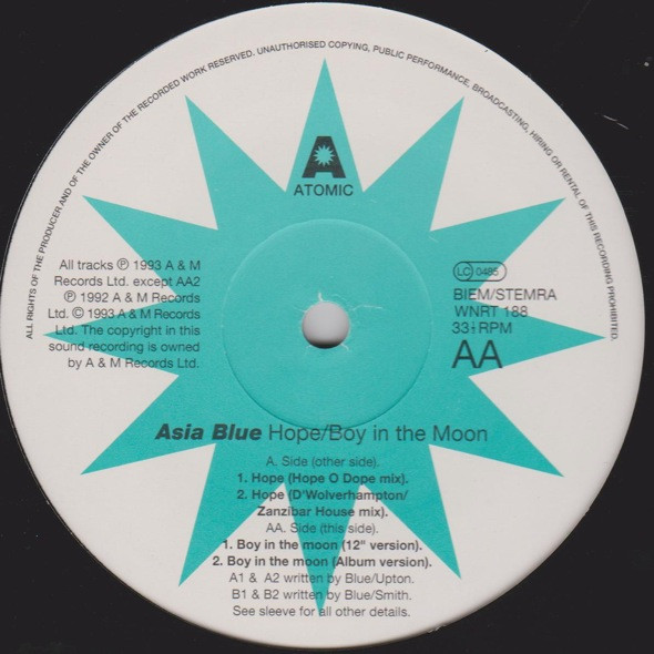Asia Blue - Hope / Boy In The Moon | Atomic Records (WNRT 188) - 2