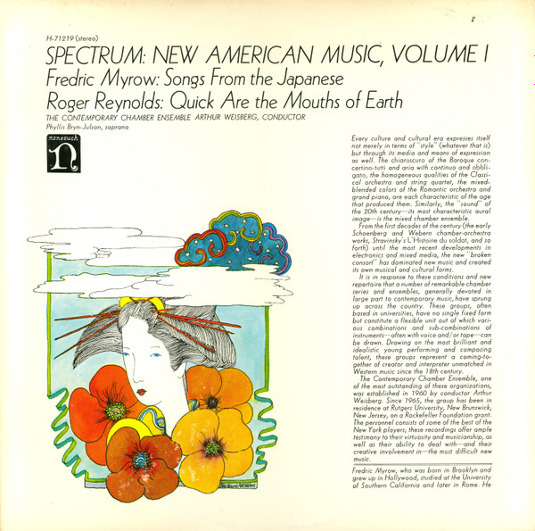 Fred Myrow / Roger Reynolds , Contemporary Chamber Ensemble , Arthur Weisberg , Phyllis Bryn-Julson - Spectrum: New American Music, Volume I | Nonesuch (H-71219) Fred Myrow / Roger Reynolds , Contemporary Chamber Ensemble , Arthur Weisberg , Phyllis Bryn-Julson - Spectrum: New American Music, Volume I | Nonesuch (H-71219)