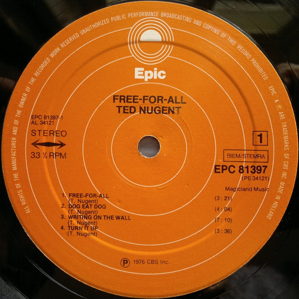 Ted Nugent - Free-For-All | Epic (EPC 81397) - 4