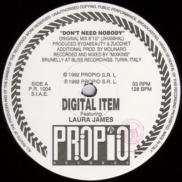 Digital Item Featuring Laura James - Don't Need Nobody | Propio Records (PR 1004)