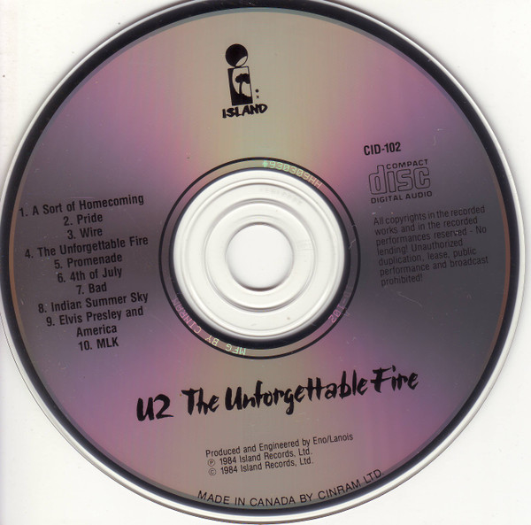 U2 - The Unforgettable Fire [CD] | Island Records (CID-102) - 3