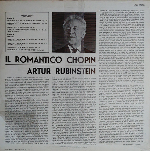 Arthur Rubinstein - Il Romantico Chopin | RCA Red Seal (LSC 20103) - 2 Arthur Rubinstein - Il Romantico Chopin | RCA Red Seal (LSC 20103) - 2