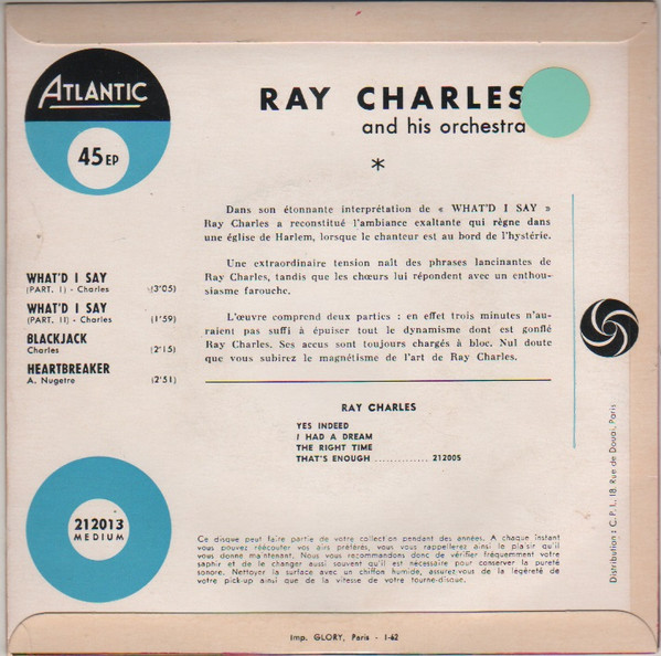 Ray Charles And His Orchestra - What'd I Say | Atlantic (212013) - 2