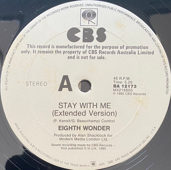 Eighth Wonder - Stay With Me (Extended Version) | CBS (BA 12173) - 3