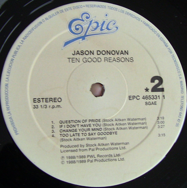 Jason Donovan - Ten Good Reasons | Epic (EPC 465331 1) - 4 Jason Donovan - Ten Good Reasons | Epic (EPC 465331 1) - 4