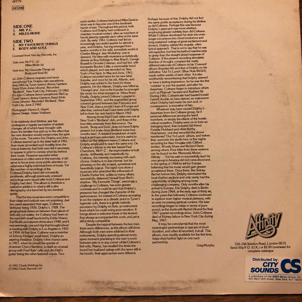 John Coltrane Featuring Eric Dolphy - Live At Birdland | Affinity (AFF 79)