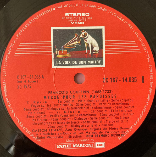 François Couperin - Gaston Litaize , Chœur Des Moines De L'Abbaye St Wandrille , Dom René Hesbert - Messe À L'Usage Des Paroisses / Messe À L'Usage Des Convents | La Voix De Son Maître (2C 167-14035-6) - 3