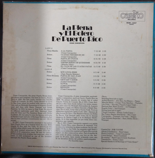 Cesar Concepcion - La Plena Y El Bolero De Puerto Rico | Cariño (DBM1-5807) - 2 Cesar Concepcion - La Plena Y El Bolero De Puerto Rico | Cariño (DBM1-5807) - 2