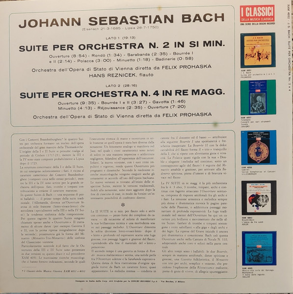 Johann Sebastian Bach , Orchester Der Wiener Staatsoper , Felix Prohaska - Suites Per Orchestra 2/4 | I Classici Della Musica Classica (XAM 4052) - 2