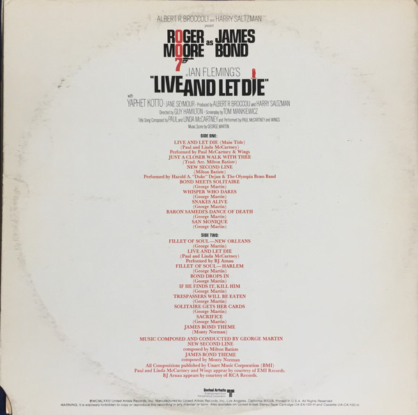 Various - Live And Let Die (Original Motion Picture Soundtrack) | United Artists Records (UA-LA 100-G) - 4