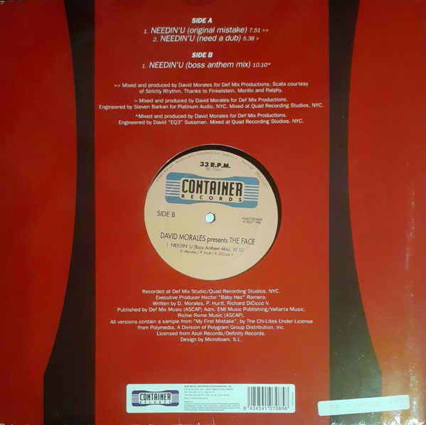David Morales Presents The Face - Needin' U | Container Records (NM7085MX) - 2 David Morales Presents The Face - Needin' U | Container Records (NM7085MX) - 2