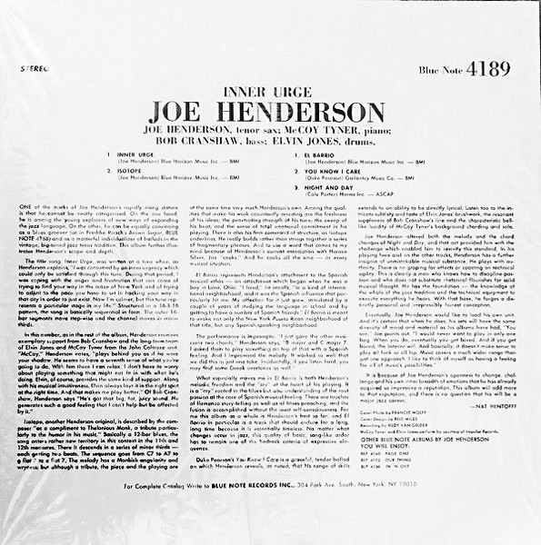 Joe Henderson - Inner Urge | Blue Note (BLP 4189) - 2